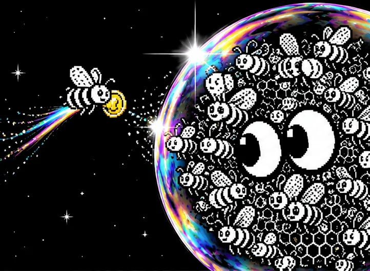 a bee carrying one coin into a very large opinion